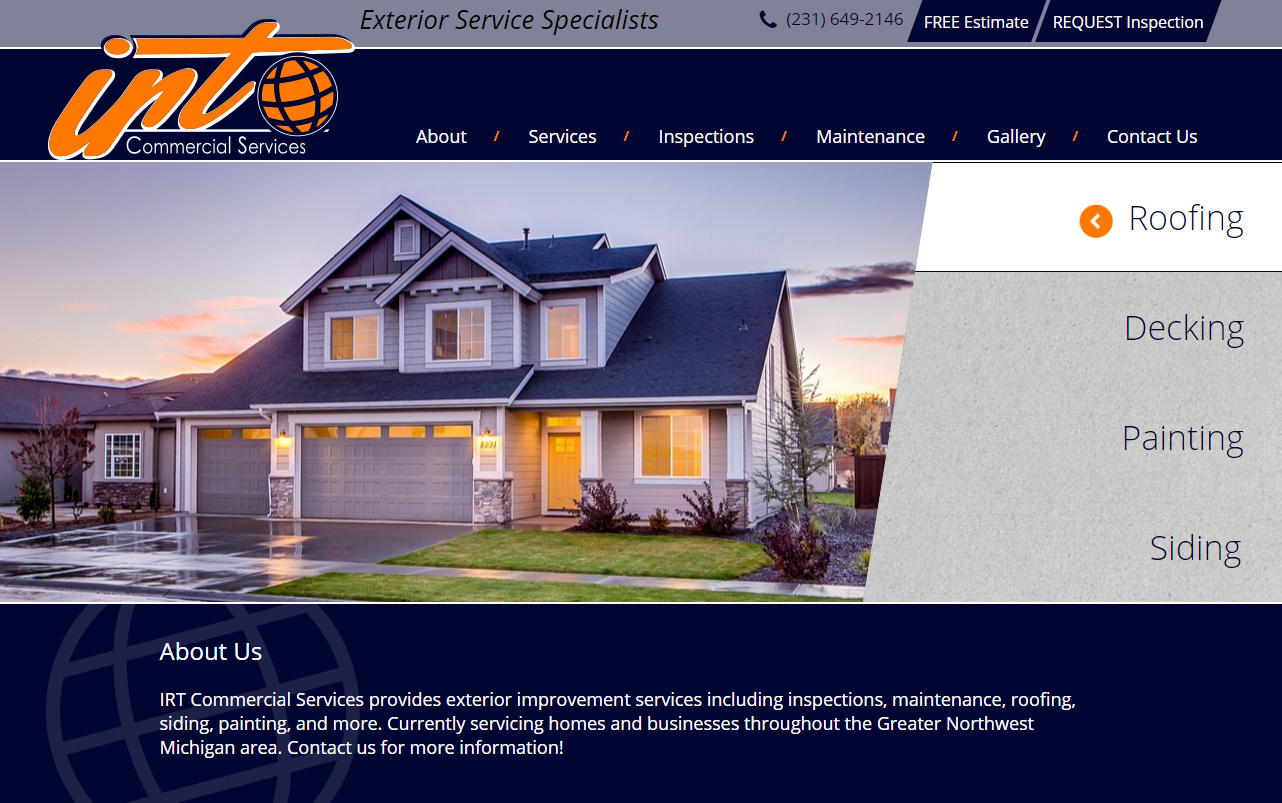 irt commercial services website screen